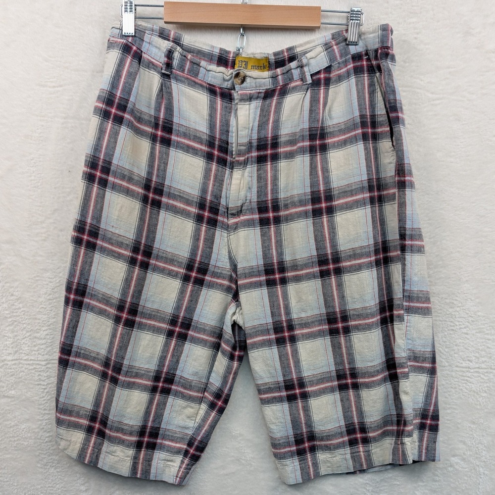 VTG PJ Mark Shorts Men's 38 Multicolor Plaid 13" Ramie Cotton Beach Skater Y2K